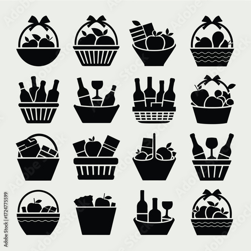 Collection of various gift baskets and hamper silhouettes vector graphics scalable eps illustration vector