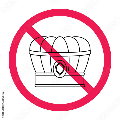No sultan hat sign, forbidden sign with sultan turban hat icon, do not wear sultan hat symbol, red crossed circle icon, vector illustration
