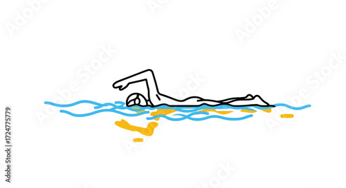 Simplified Line Art Illustration of a Swimmer in Action for Sports Education and Fitness Promotion, Suitable for Training Guides and Health Campaigns