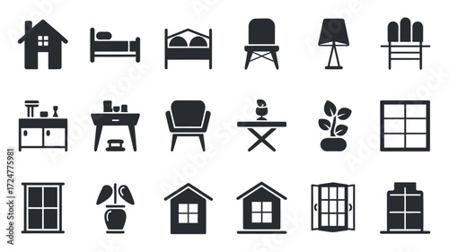 Minimalist home design set vector icons for interior furniture and architecture scalable eps files vector