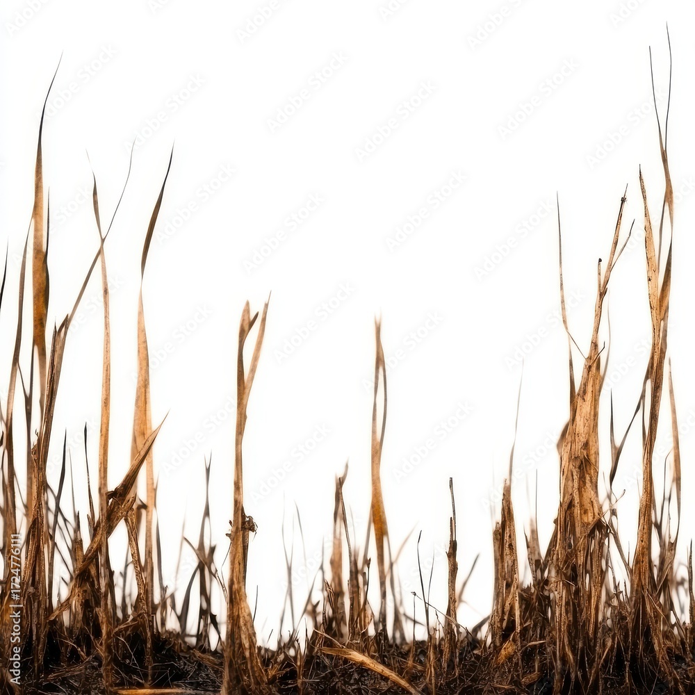 Fototapeta premium Brown Dry Grass with White Background and Texture Contrast