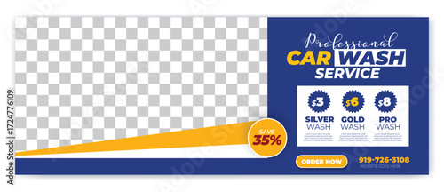 car wash flyer and banner template bundle. Auto detailing service promotional web banner with pricing, packages, and modern layout.