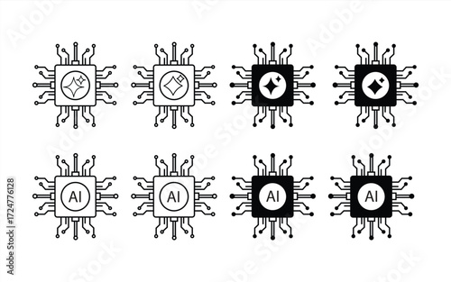 Processor with artificial intelligence (AI). Icon for design. Easy to edit. Vector illustration.