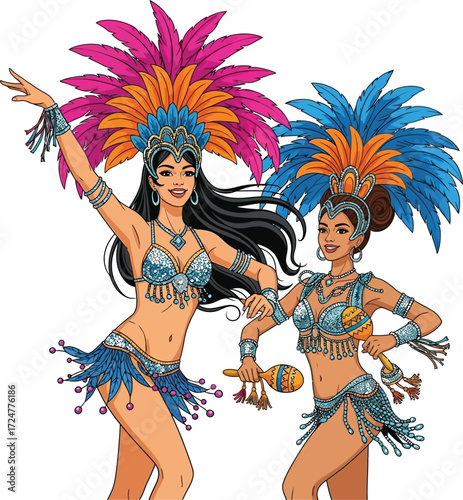 Vector art of two samba dancers in carnival costume