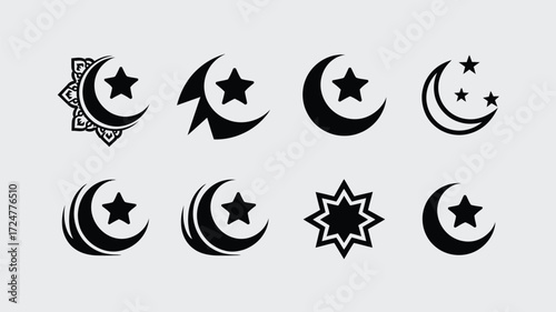 Collection of crescent moon and star vector icons scalable for various design projects vector