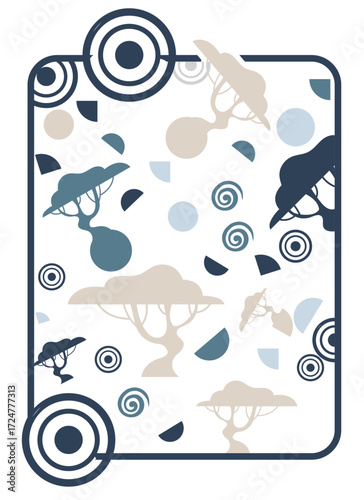 Seamless blue trees with frame pattern background