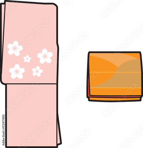 薄桃色の着物と橙の帯