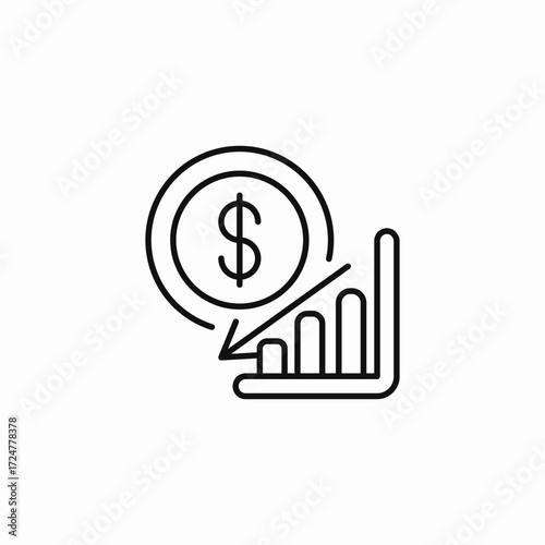 declining dollar chart icon sign vector