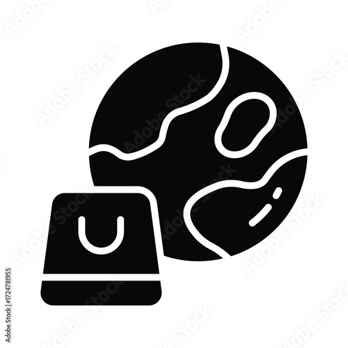 Global shopping icon representing worldwide online stores and ecommerce shopping