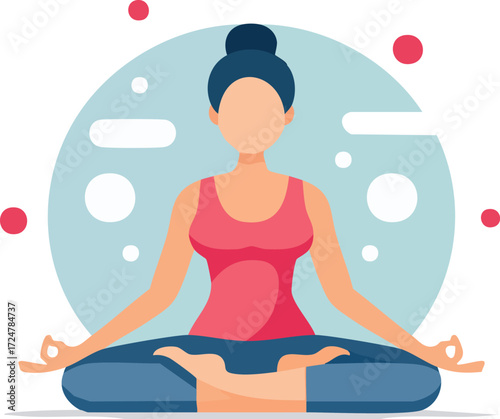 Serene Mind in Pose: A woman meditates, demonstrating tranquility and self-awareness through focused meditation and peacefulness