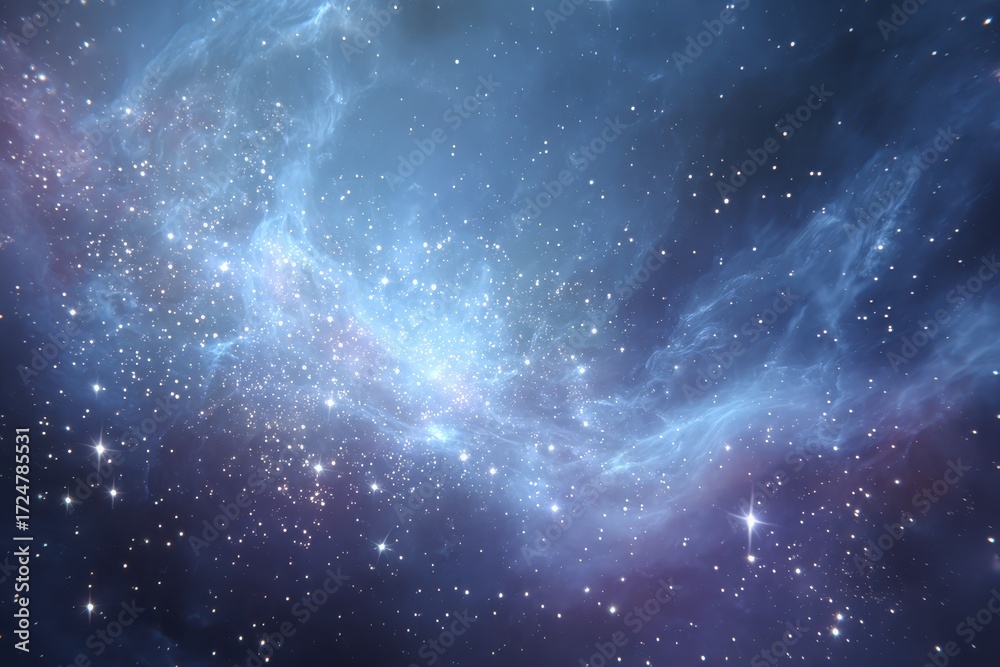 Fototapeta premium Creation of stellar elements in a vast cosmic expanse with swirling gases and luminous stars illuminating the dark void of space