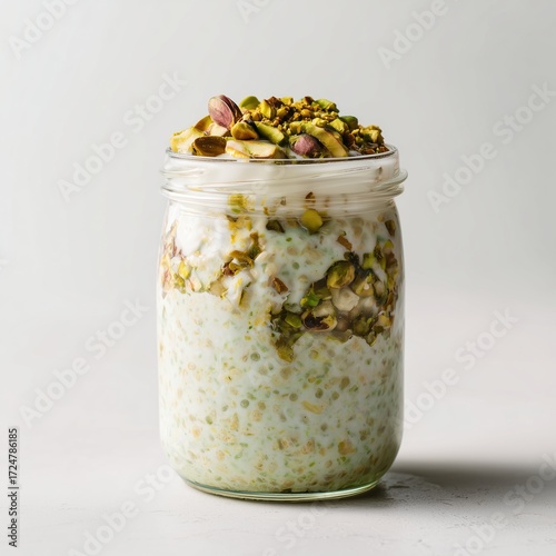 Pistachio Yogurt Parfait in Glass Jar