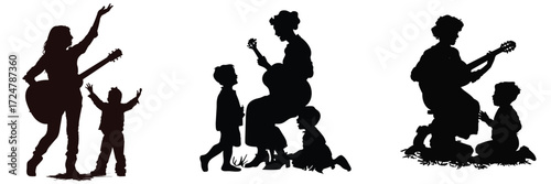 Businessman and businesswoman silhouette standing set