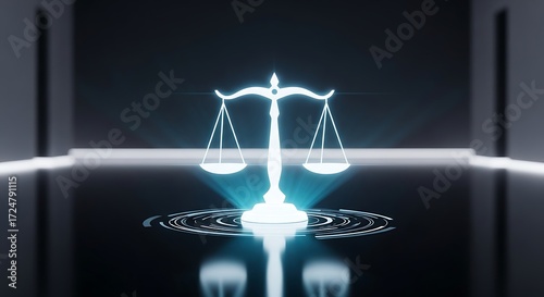 Glowing Scales of Justice in a Modern Setting
