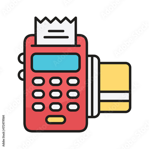 Red credit card reader with receipt and inserted yellow card