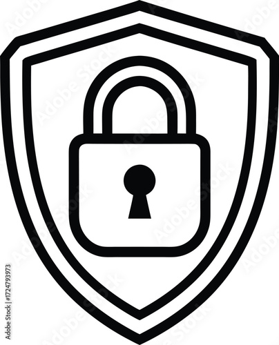 Cybersecurity Shield with Lock Outline Vector