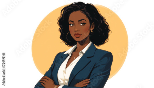 Modern African businesswoman in minimal flat style, professional outfit, confident pose, vector illustration for corporate design, Ai Generate 