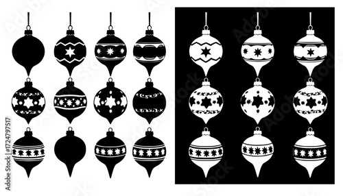 set of christmas ball silhouette vector on tranparent background
