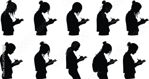 Silhouette, reader, book, posture, hairstyle, clothing, reading, side profile, education, study, literature, learning, diversity, human, activity, black, isolated,