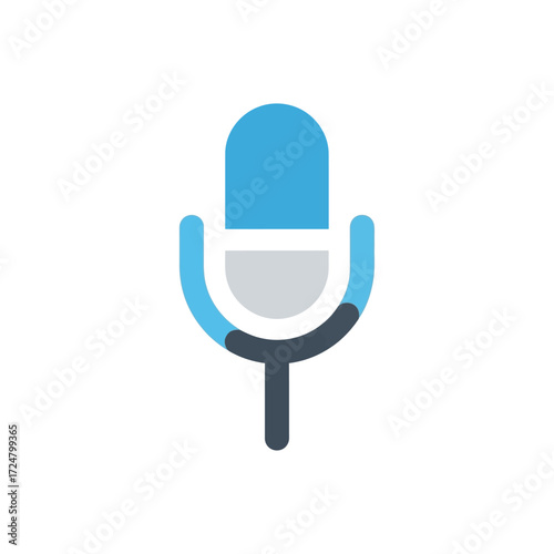 Vibrant blue and gray minimalist microphone icon, perfect for symbolizing audio recording, podcasting, voice messaging, and digital communication platforms in modern applications