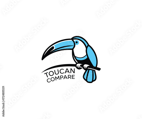 Charming toucan bird logo featuring text 'toucan compare' vividly rendered