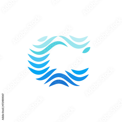 Blue C Letter as Coastal Ocean Wave Water, Beach and marine Logo Design Vector