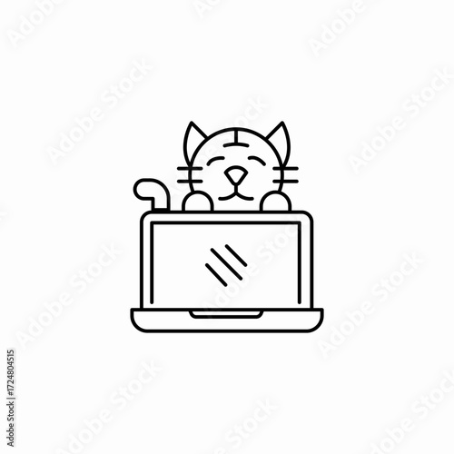cat on laptop icon sign vector