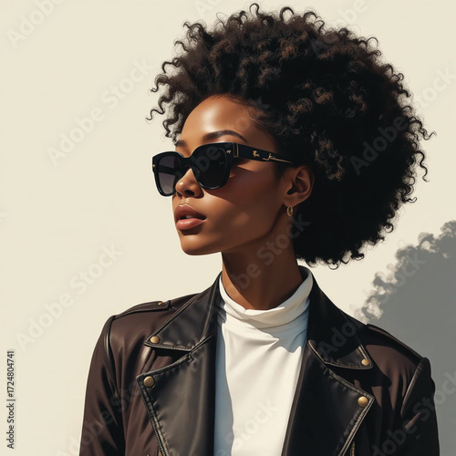 Modern Fashion Vector of American  Woman with Afro Hair and Sunglasses Ai Generate  