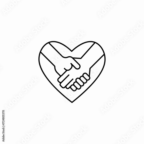 handshake in heart icon sign vector