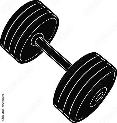 Black Dumbbell with Silver Grip Handle on Transparent Background