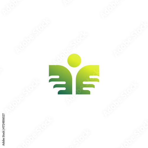 Green Abstract People Reading Book, Education and Mind Logo Design Vector