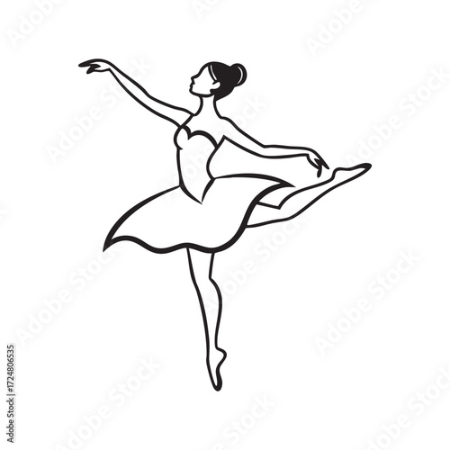 Black vector silhouette of a young woman ballet dancer jumping gracefully