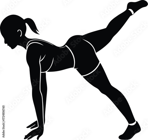 Female Doing Donkey Kicks Glute Workout on Transparent Background