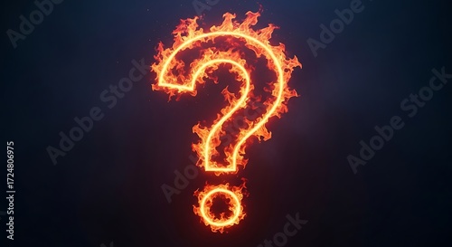 A fiery question mark symbol stands out against a dark background, radiating intense orange-red flames.