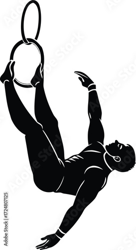 Male Gymnast Rings Strength Inverted Hold