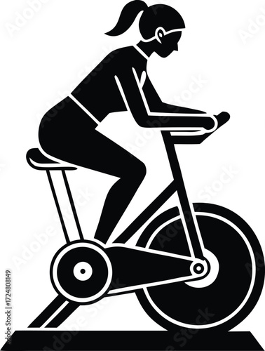 Woman Riding Stationary Bike Indoor Spin on Transparent Background