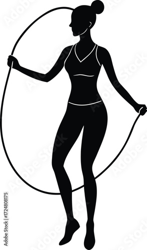 Woman Skipping Rope Fitness Cardio Workout on Transparent Background