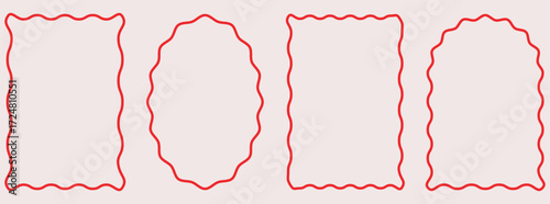 Wavy edge shapes frame box vector illustration isolated on white. wavy curve edge frame. Squiggle curve doodle rectangle and oval sketch