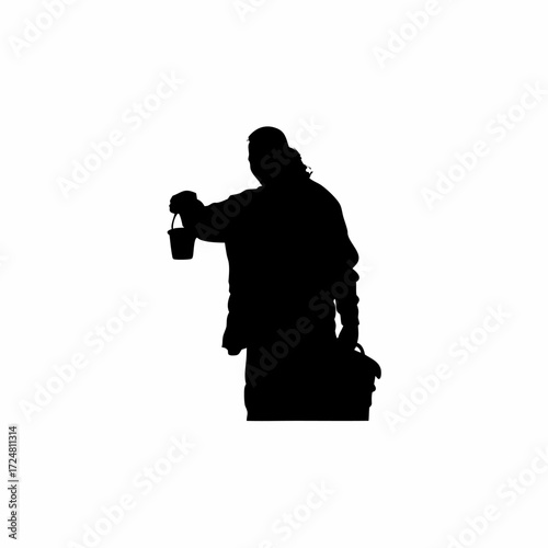 Silhouette of a medical professional collecting samples at an outdoor health camp isolated on white background