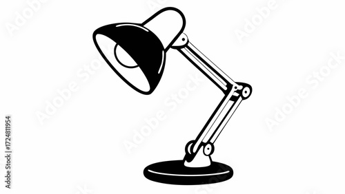Illustration of a black and white adjustable desk lamp with a round base and articulated arms design element created with generated ai 