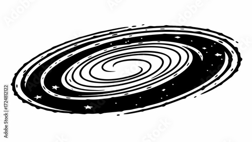 Illustration of a black and white galaxy with stars and swirling arms in a cosmic design pattern created with generated ai 