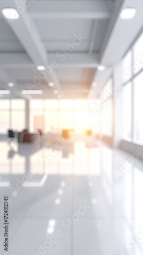Blurry modern office interior with sunlight