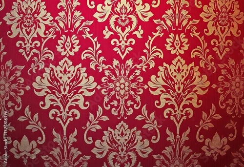 Intricate floral damask pattern on luxurious woven fabric, vintage, elegant
