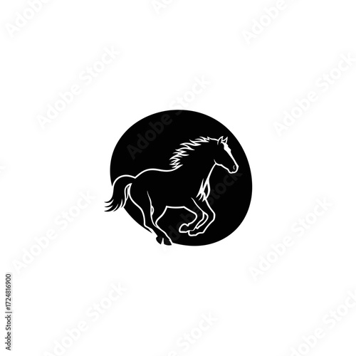 Dynamic Abstract Logo Wild Horse Galloping Freely Within A Custom Organic Shape Freedom
