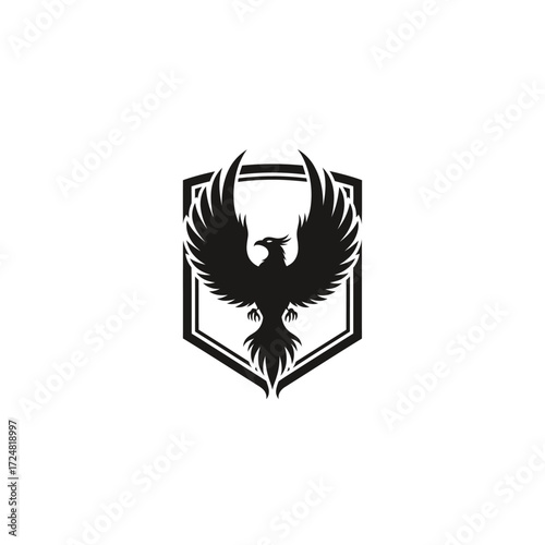 Symbolic Modern Logo Mythical Phoenix Rising From Flames Ornate Crest Rebirth Renewal