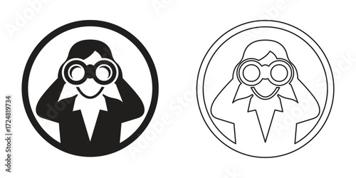 Woman with binoculars vector silhouette in line art