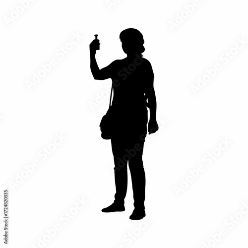 Silhouette of lab technician holding urine sample tube isolated on white background