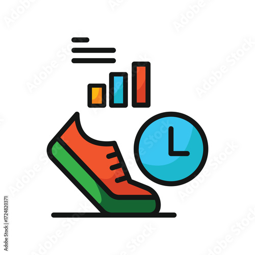Running shoe with bar graph and clock