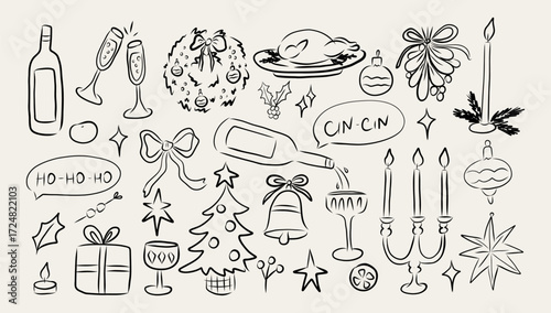 Whimsical Christmas and new year hand draw illustration.