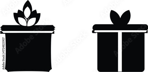 Set of Black Silhouette Gift Box Icons with Bows
